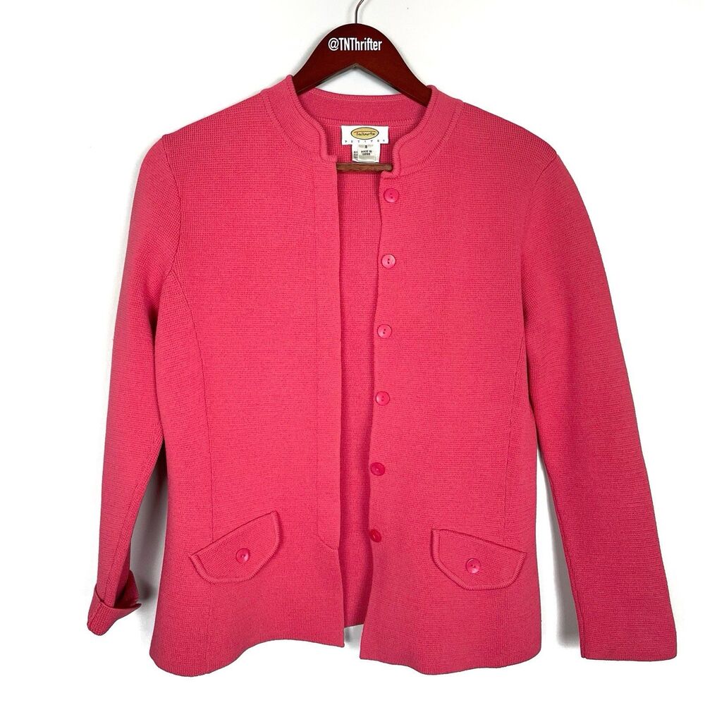 Talbots Vintage Silk Blend Button Down Cardigan Sweater Pink Size Small Petites